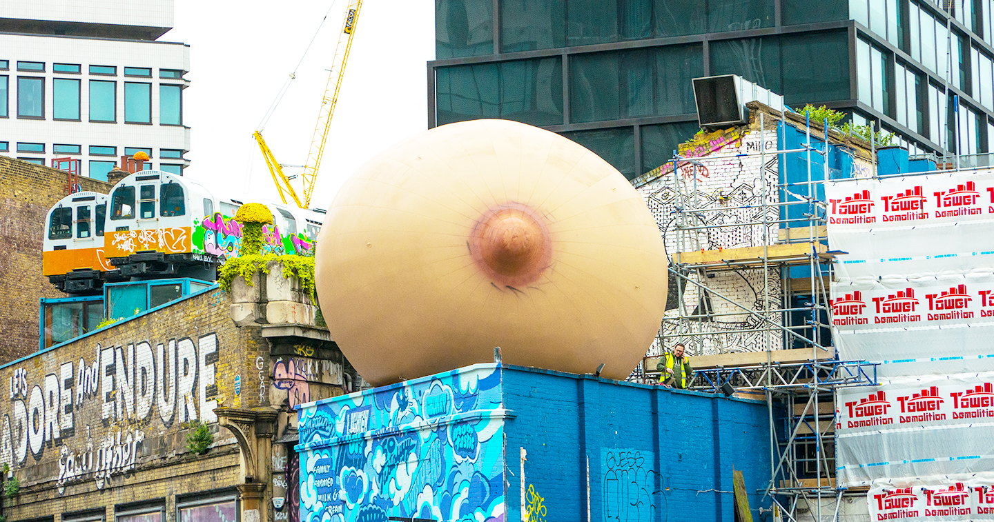 Video: Giant inflatable boobs appear all over London to support  breastfeeding in public